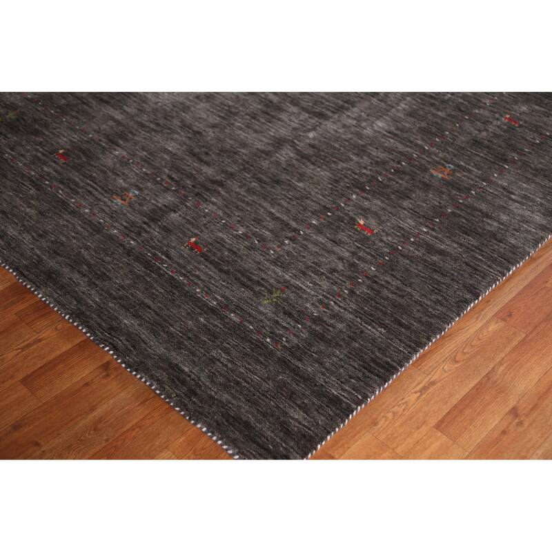Hand Knotted Oriental 100% Wool Carpet Tribal Animal Pictorial Greys & Charcoal Gabbeh Area Rug - 11' 3'' X 8' 11''