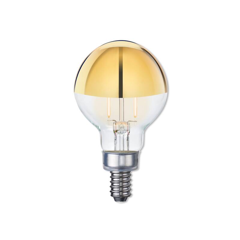 Bulbrite LED Filament Pack of (4) 2.5 Watt Dimmable G16 Light Bulb with Half Gold Glass Finish and Candelabra (E12) Base - Warm White Light