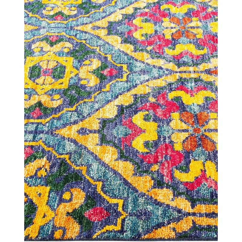 Overton Hand Knotted Wool Vintage Inspired Modern Contemporary Modern Blue Area Rug - 4 x 6