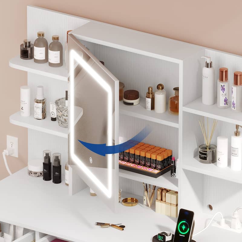 39"W Makeup Vanity Set with Lighted Mirror & Hidden Storage