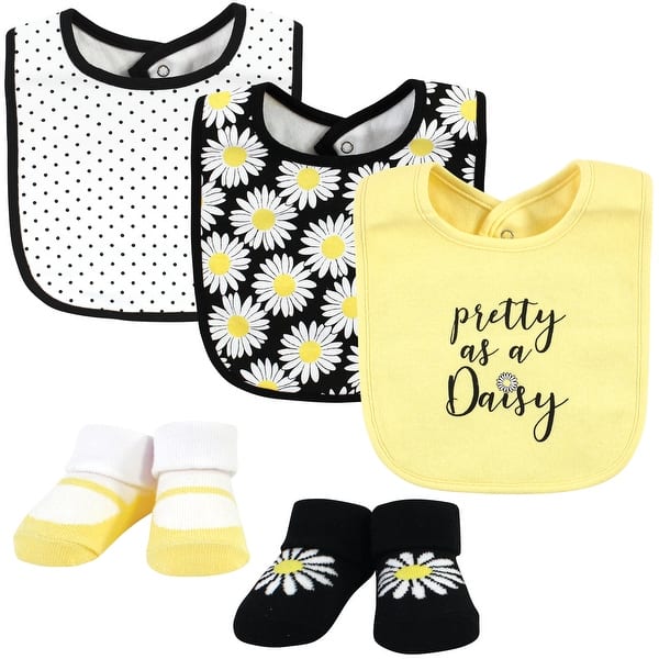 slide 1 of 1, Hudson Baby Infant Girl Cotton Bib and Sock Set, Pretty Daisy, One Size - Pretty Daisy - One Size One Size - Pretty Daisy