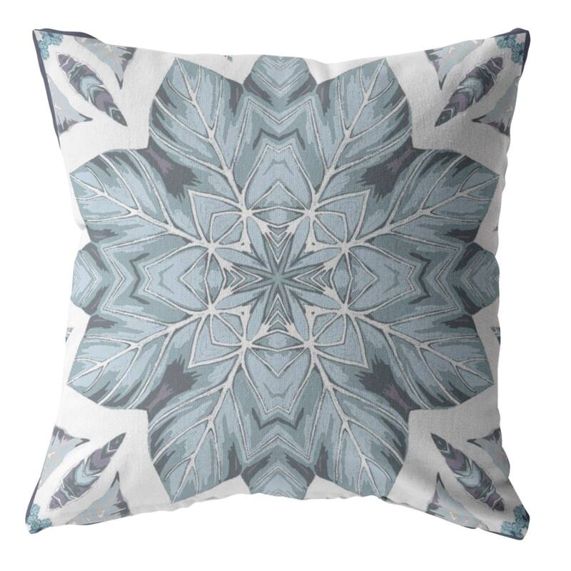 HomeRoots 16" Blue Floral Forest Indoor Outdoor Throw Pillow