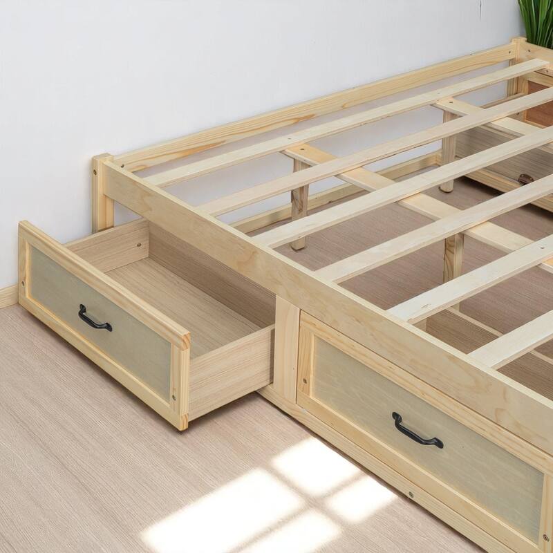 Full/Queen Platform Bed with 6 Storage Drawers, Modern Wood Frame with Slats, No Box Spring Needed