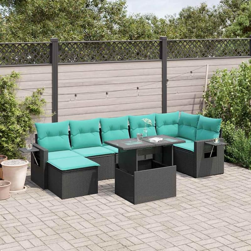 vidaXL 8 Piece Patio Sofa Set with Cushions Black/Brown/Gray Poly Rattan - Black without storage