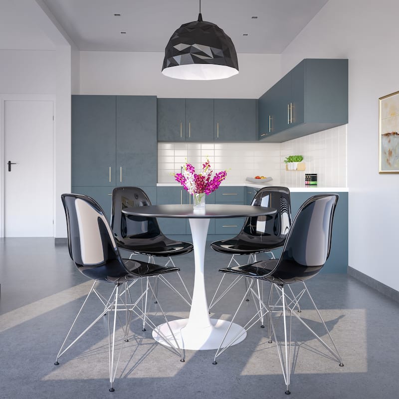 Bristol Series 5-Piece Dining Set with 35" Round MDF Tabletop, Powder-Coated Iron Base and 4 Ergonomic Dining Chairs