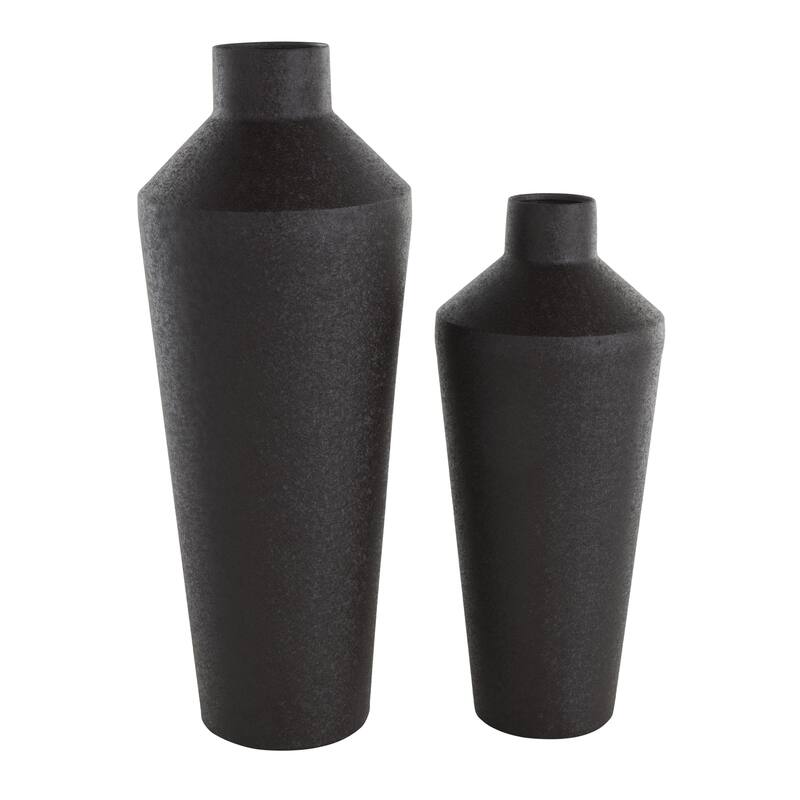 Metal Textured Tapered Decorative Vase - Set of 2 Black - Roche River Decor