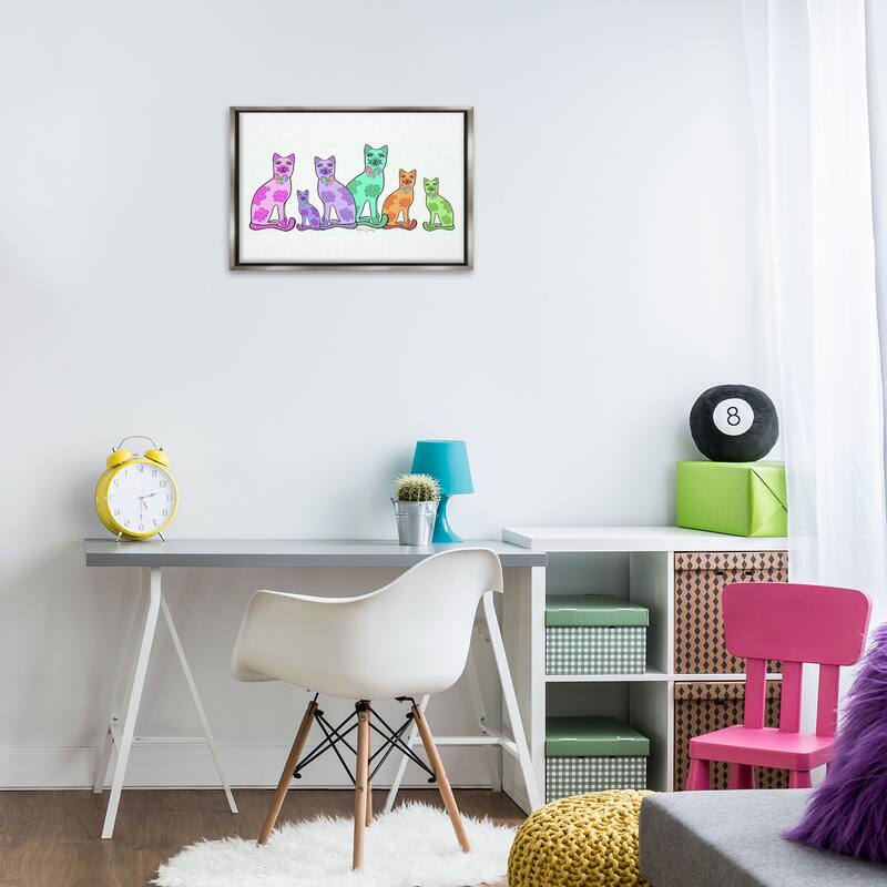 Stupell Funky Whimsical Cats Framed Floater Canvas Wall Art Design By Katie Conley