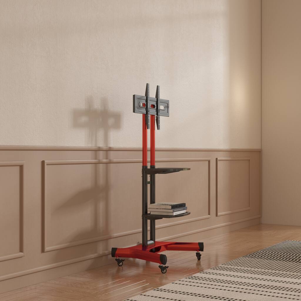 Red 47" Universal Swivel TV Stand with Movable Base & 2 Shelves