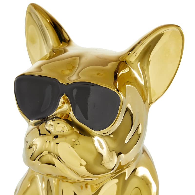 Ceramic Bulldog Decorative Sculpture with Sunglasses - Silver, Gold - CosmoLiving by Cosmopolitan