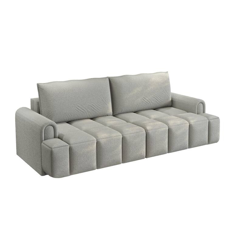 90.2" Sleeper Sofa with Pull-Out Bed, 3-in-1 Convertible Sofa Bed, Large Teddy Loveseat with Adjustable Backrest & Storage Seats