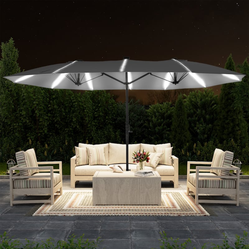 15ft Double-Sided Patio Umbrella with Lights Large Outdoor Umbrella