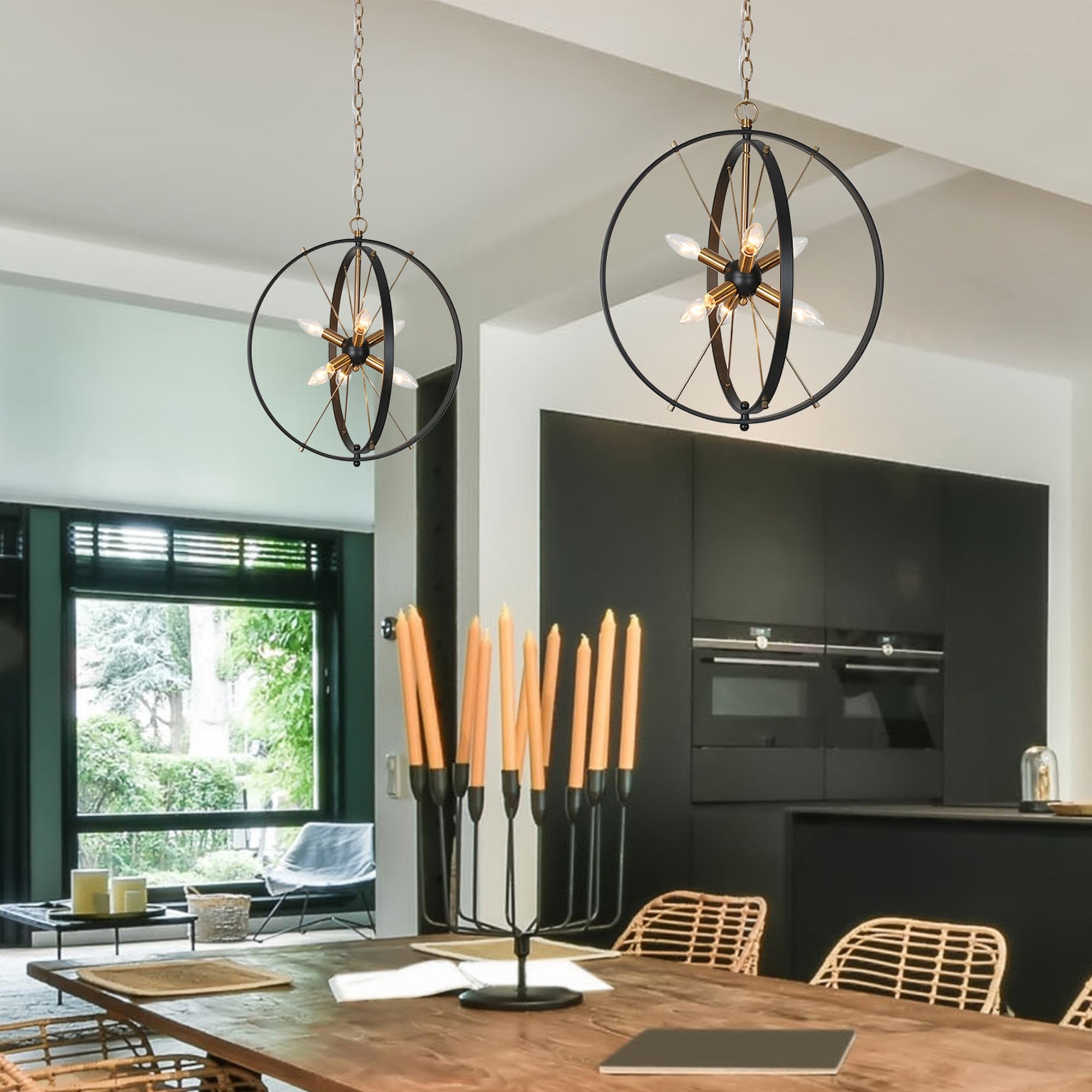 Black and sales gold orb chandelier