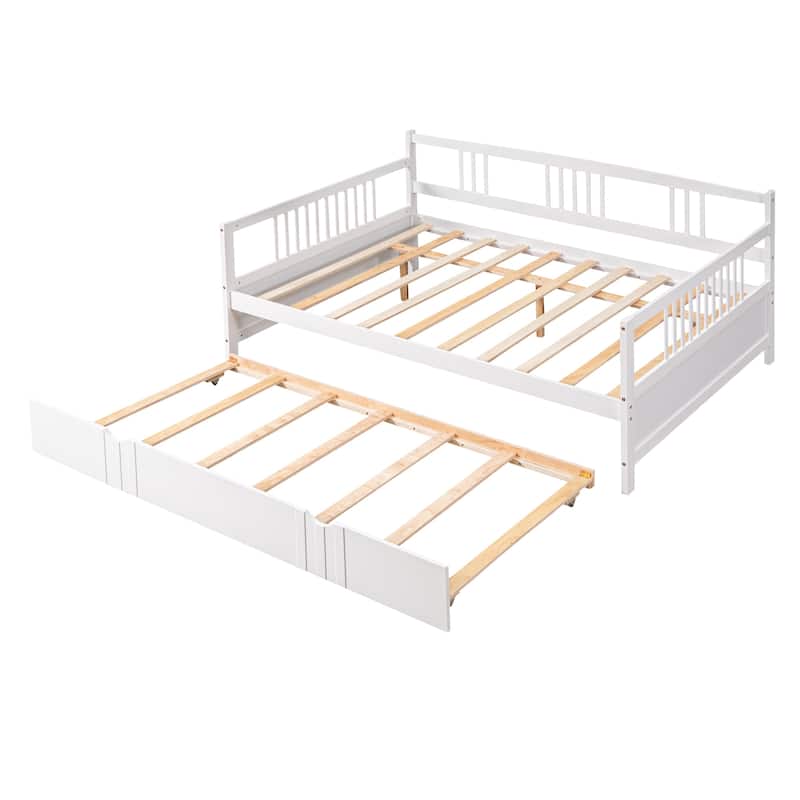 Pine Wood Daybed Frame with Twin Size Trundle, Headboard and Footboard
