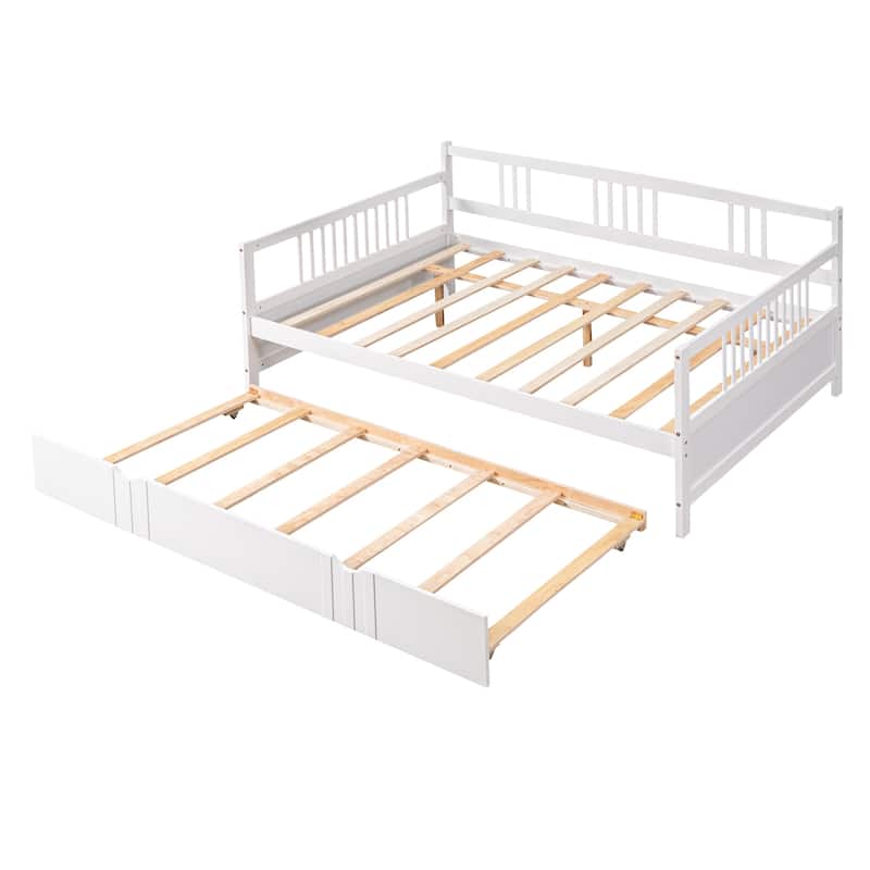 Twin/Full Size Daybed Wood Bed with Twin Size Trundle, Dual-Use Daybed ...