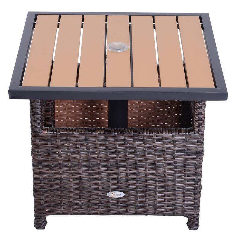 Outsunny Rattan Wicker Outdoor Accent Table with Umbrella Insert