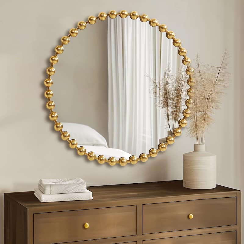 Madison Park Signature Marlowe Beaded Round Wall Mirror - 36" Dia - Gold