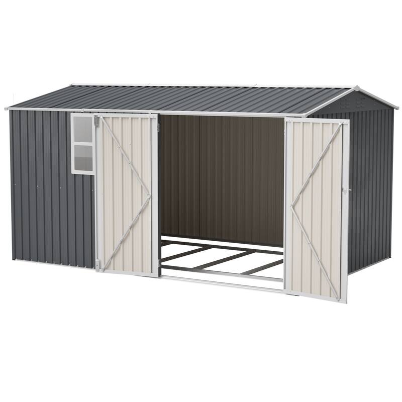 8x12 FT XL Heavy-Duty Outdoor Storage Shed with Window & Hinged Doors
