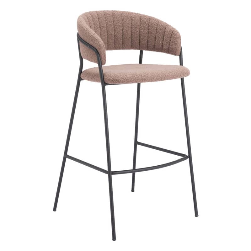 30" Seat Height Set of 2 Modern Shearling Upholstery Bar Height Stools with Arms and Steel Frame - 39.4”H x 20.9”W x 21.3”D