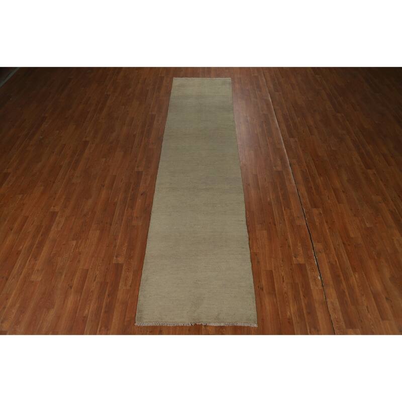 Hand Knotted Oriental 100% Wool Carpet Modern Modern Beige & Ivories Gabbeh Runner Rug - 11' 0'' X 2' 7''