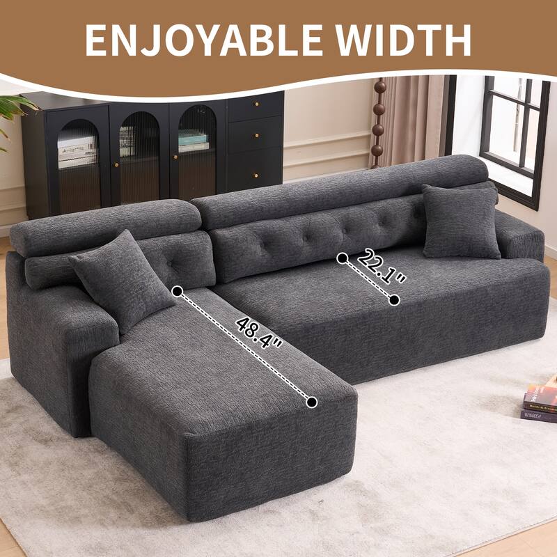 Modern Chenille Convertible L-Shaped 4-Seater Modular Sectional Sofa with 2 Pillows for Apartment Living Room