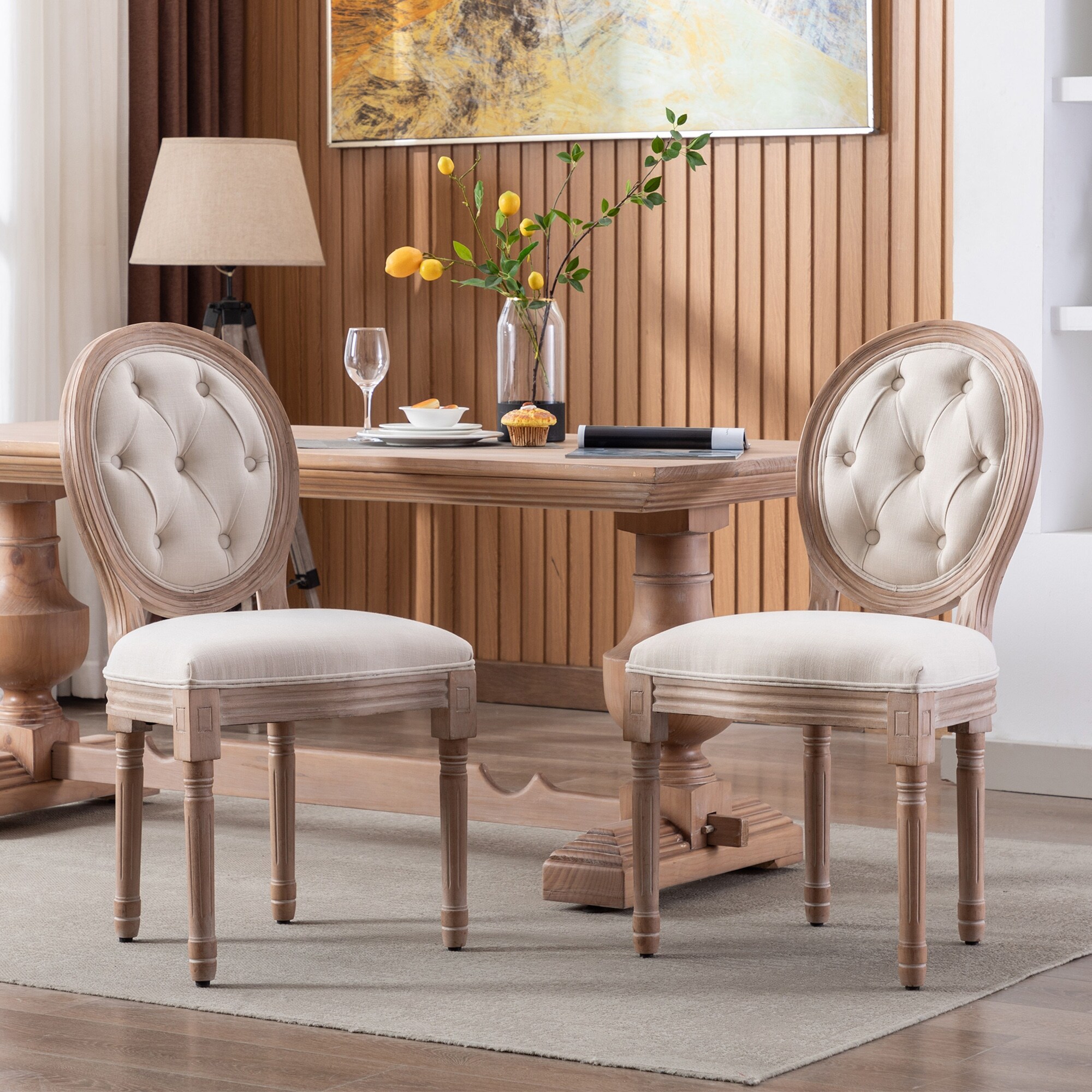 Mieres French Country Style Tufted Back Fabric Upholstered Dining