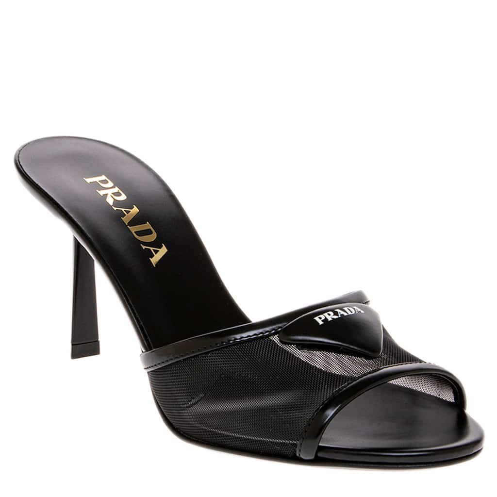 Prada Triangle Logo Mesh Slide Sandals