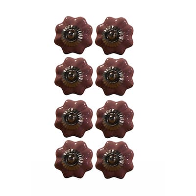 Ceramic Floral Round Knobs Set with Silver Finish and Screw