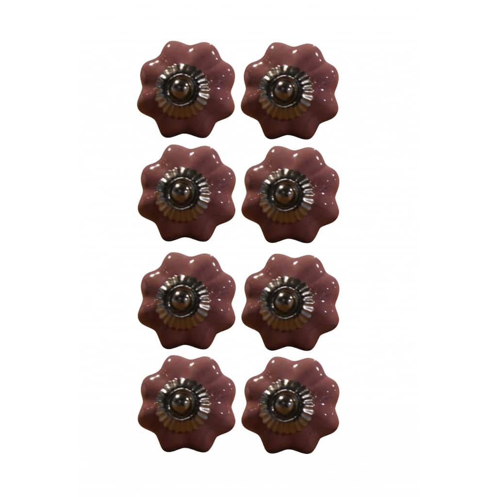 Ceramic Floral Round Knobs Set with Silver Finish and Screw