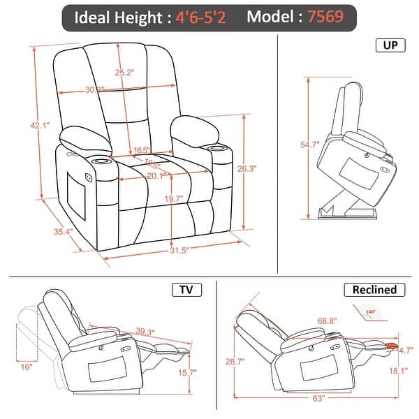 dimension image slide 1 of 3, MCombo Small Power Lift Recliner Chair with Massage and Heat for Short Elderly People, Fabric 7569