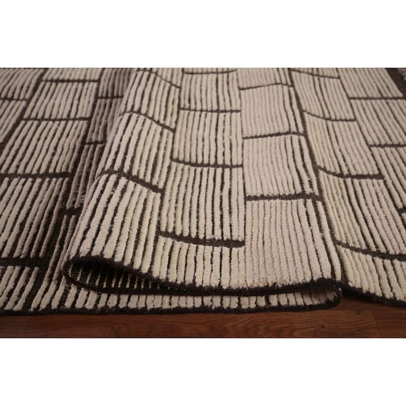 Modern Geometric Moroccan Large Area Rug Hand-Knotted Wool Carpet - 10'0"x 15'5"