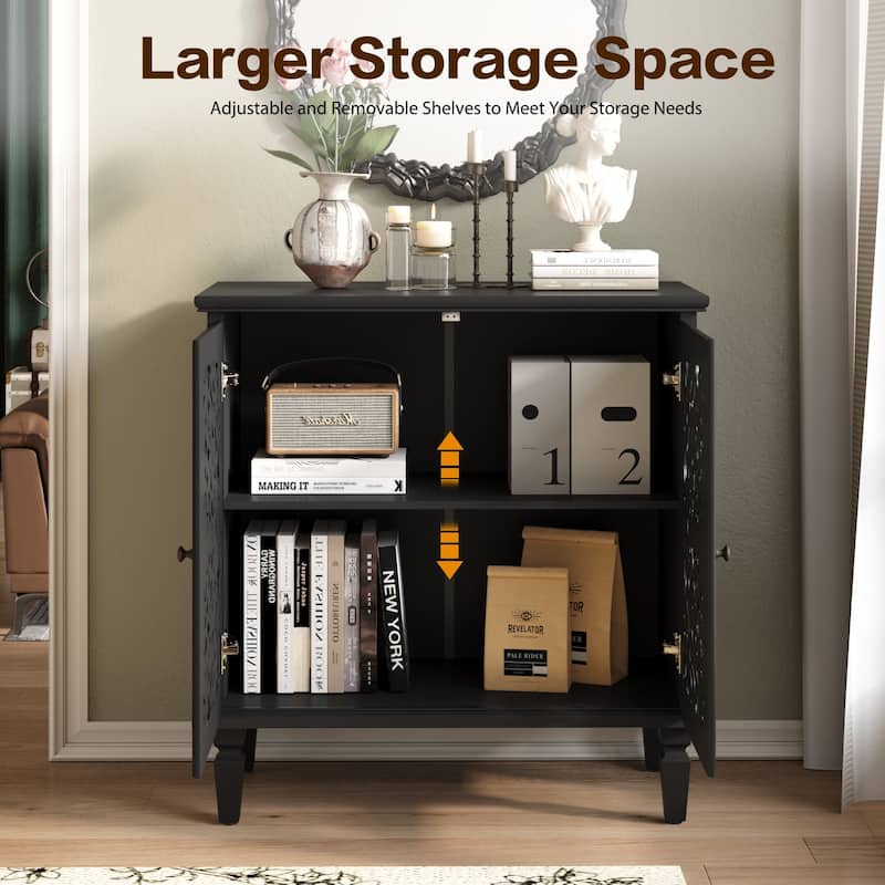 Rossetta Vintage Hollow-Carved Accent Cabinet with Symmetrical Floral Design, Adjustable Shelf