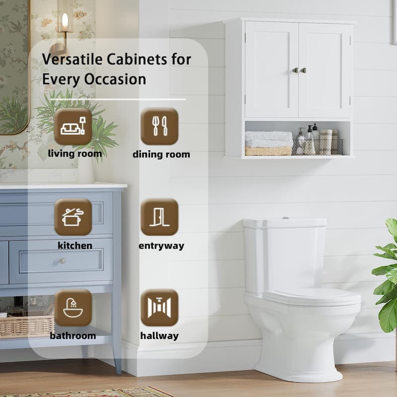 Bathroom Wall Cabinet with Door, Over Toilet Storage Cabinet with and Adjustable Shelves, 3-Tier Medicine Cabinet Wall Mounted