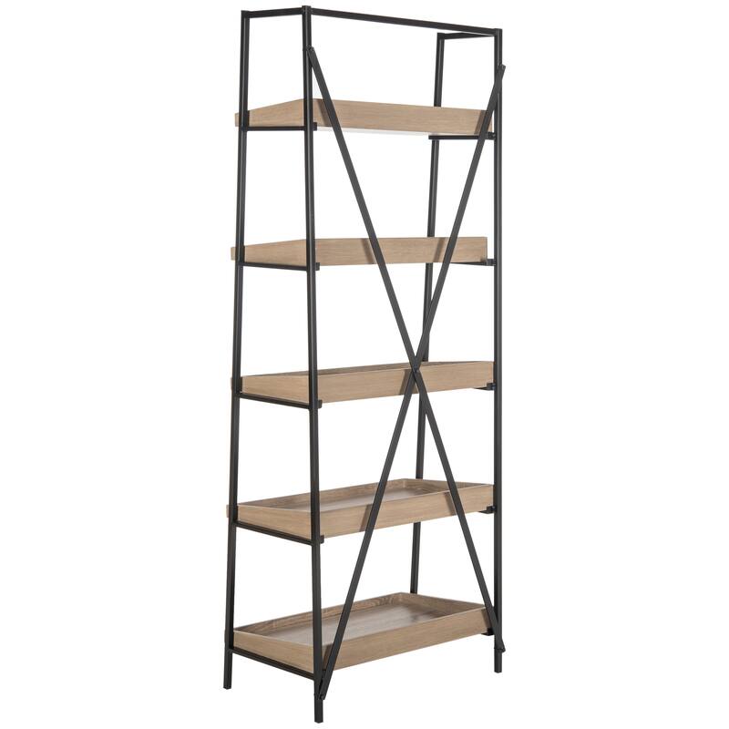 SAFAVIEH Sanzia Oak/ Black Etagere - 25' x 14' x 63' - 25Wx14Dx63H