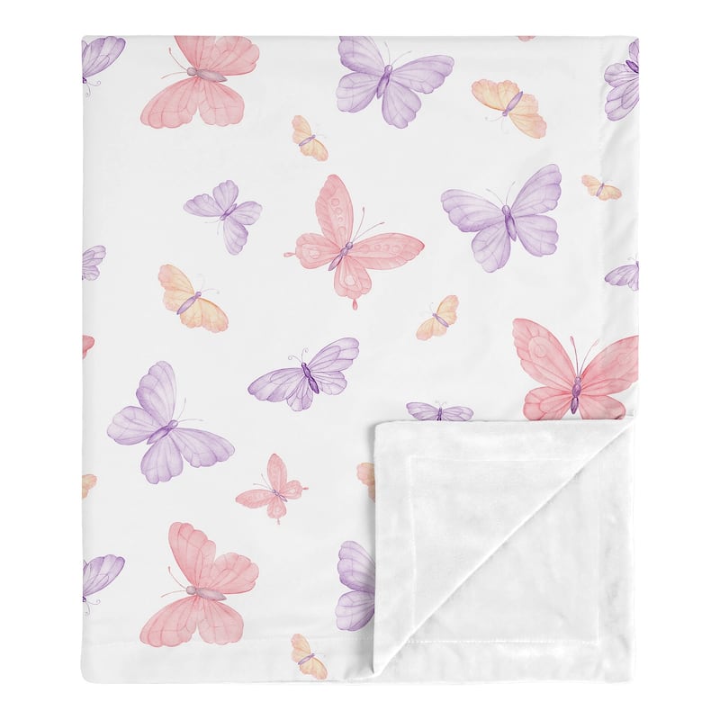 Sweet Jojo Designs Pink and Purple Shabby Chic Butterfly Girl Baby Receiving Security Swaddle Blanket Colorful Butterflies Lilac