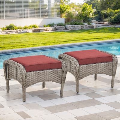 Gymojoy Versatile Outdoor Wicker Ottomans with Soft Cushions