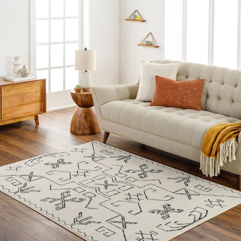 Livabliss Pisa Global Geometric Area Rug - 6'7" x 9' - Black/Cream