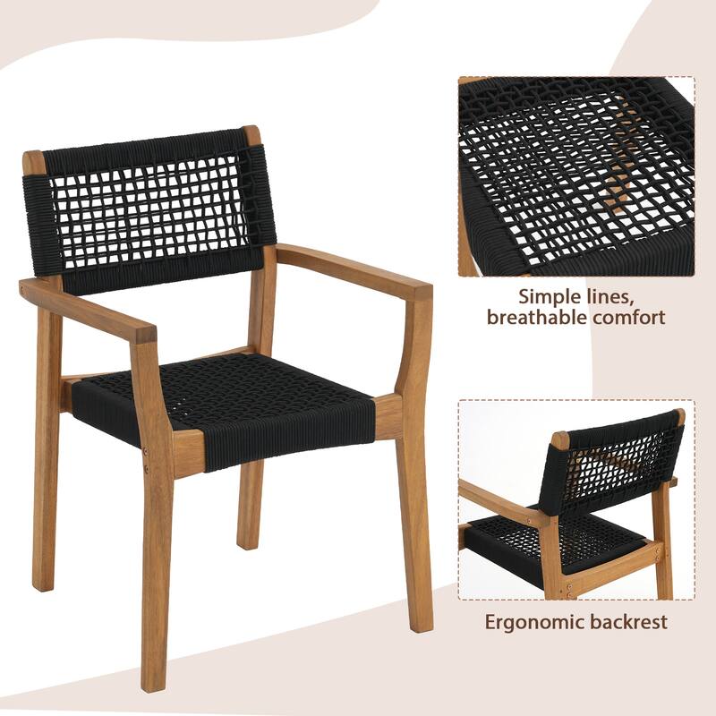 Outdoor Wooden Dining Table with 6 Woven - Seat Chairs Set