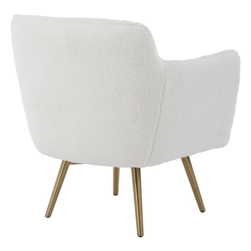 Solid Brushed Brass Swivel Chair with Tapered Legs - 33.5" - White