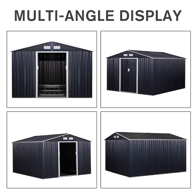 Outsunny 11' x 9' Dark Grey Metal Garden Shed
