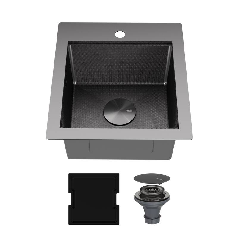 Matrix 17" Top Mount Workstation 16 Gauge Single Bowl Stainless Steel Sink with Accessories - Gunmetal Grey