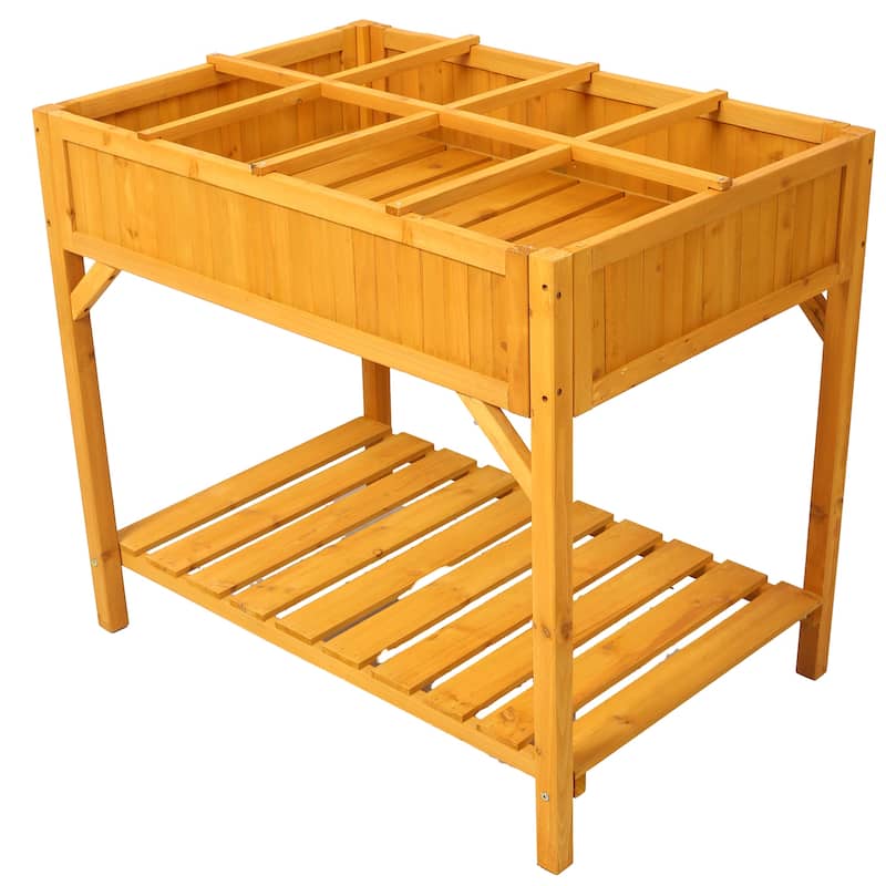 Wooden Raised Garden Bed, Elevated Design with 8 Grids for Flowers - Brown