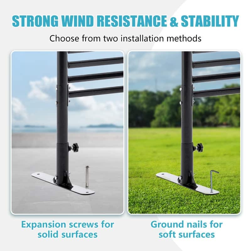 71.26''x46.65'' Outdoor Privacy Screens Freestanding, Metal Privacy Fence Panels for Outside, Slatted Design with Stand, Black