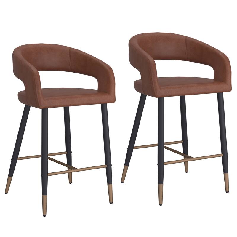 Modern Faux Leather and Metal 26" Counter Stool, Set of 2