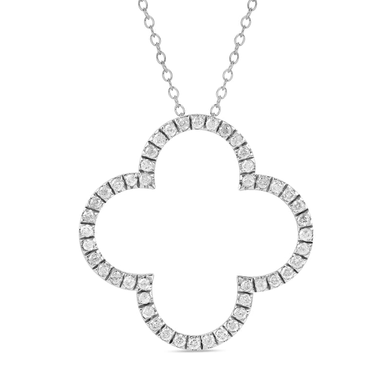 1/6ct - 1ct TDW Diamond 14K Gold Open Clover Pendant Necklace for Women