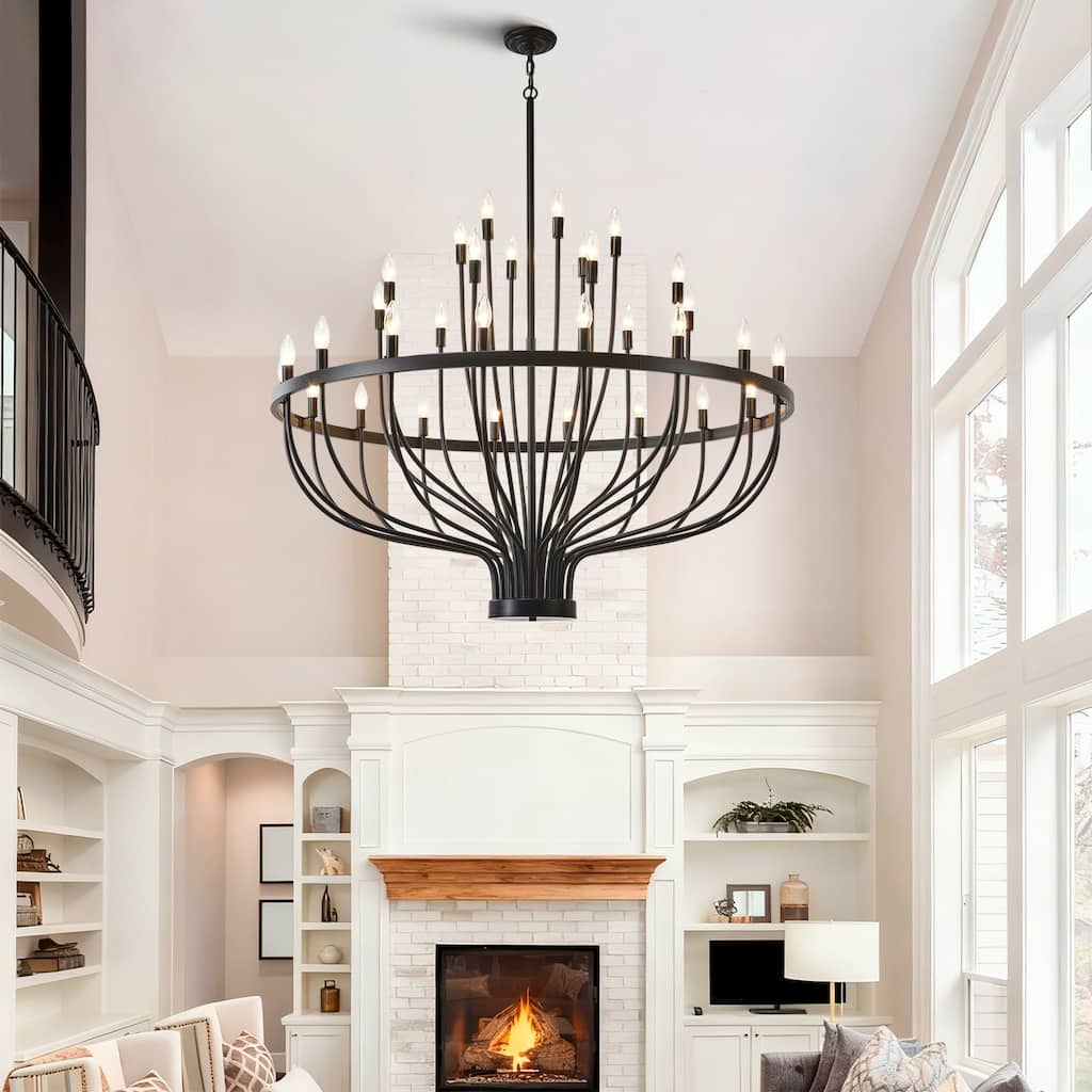 Industrial Black Chandelier Rustic Vintage 33-Lights Candle Style Chandeliers Light Fixture Large Retro Black Chandelier, E12