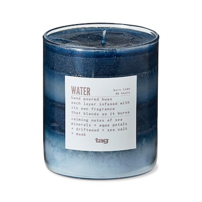 Water Themed Scented Paraffin Wax Pillar Candle Small, Blue, 3x3.3 inch, Burn Time 55 Hours