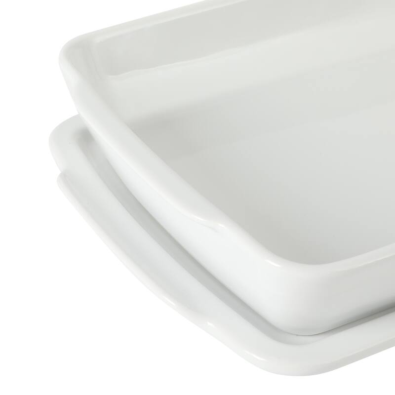 Gibson Home Gracious Dining 2.6Qt with Lid or 2.5Qt White Stoneware Baking Dish with Multi-Purpose Lid - Rectangular