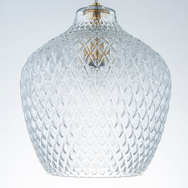 11" Modern Elegant 1-Light Gold Adjustable Pendant Lighting with Diamond-Pattern Glass Shade for Kitchen Island