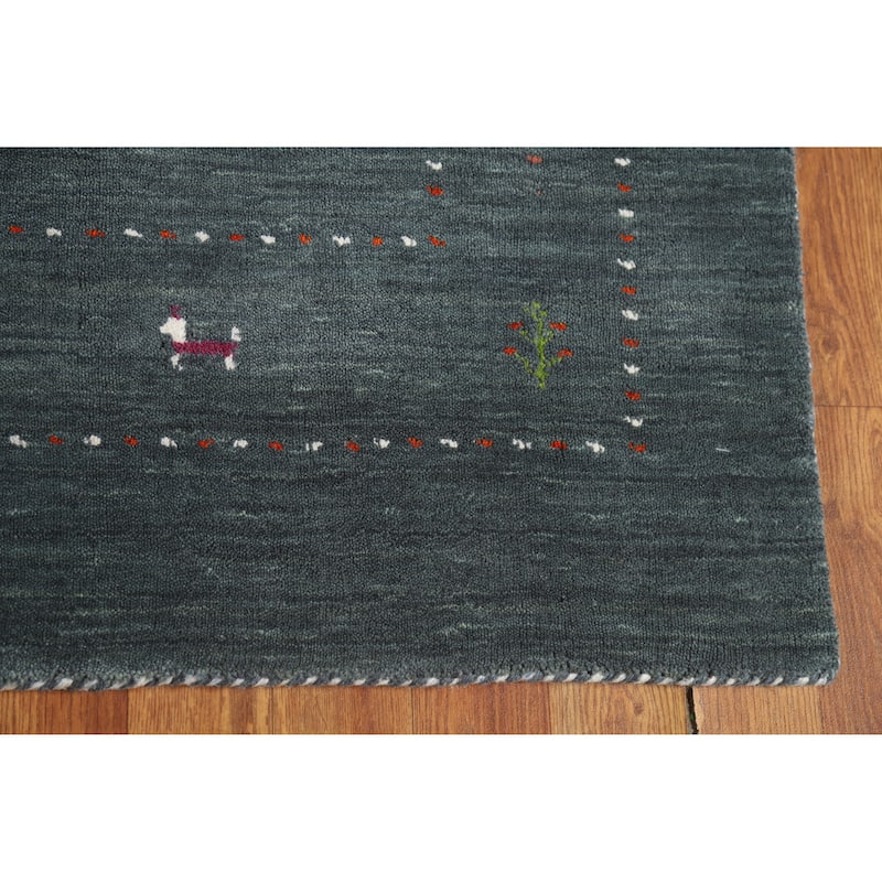 Hand Knotted Oriental 100% Wool Carpet Tribal Tribal Greys & Charcoal Gabbeh Area Rug - 5' 9'' X 4' 0''