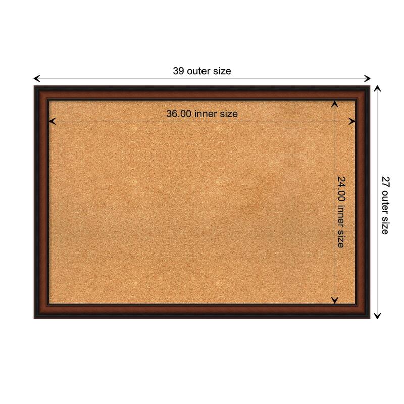 Cyprus Walnut Narrow Wood Framed Natural Corkboard Bulletin Board - Board Size 36x24